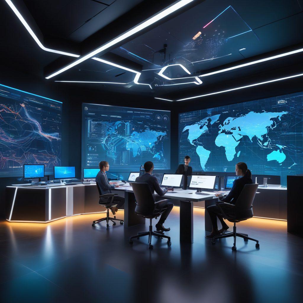 A visually striking depiction of a futuristic workspace showcasing advanced Aupiar technology, with holographic displays and streamlined interfaces promoting efficiency. In the foreground, a diverse team collaborates enthusiastically, examining graphs and digital tools that symbolize growth. The background features abstract Aupiar motifs and light trails representing innovation and progress. A blend of bright and rich colors to evoke a sense of vitality and dynamism. ultra-modern, vibrant colors, high-tech aesthetic.